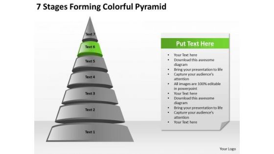 7 Stages Forming Colorful Pyramid Sample Sales Business Plan PowerPoint Slides