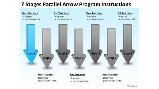 7 Stages Parallel Arrow Program Instructions Plans PowerPoint Templates