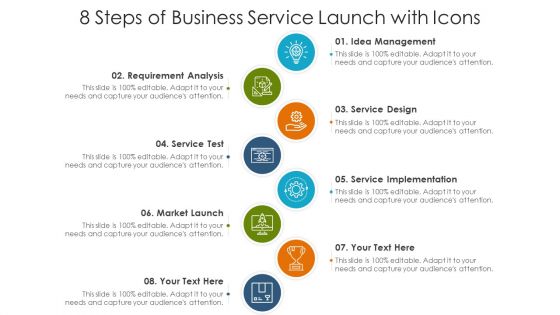 8 Steps Of Business Service Launch With Icons Ppt PowerPoint Presentation Gallery Example PDF