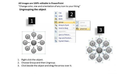 8 Circular Processes In Single Presentation Flow Diagram PowerPoint Slides