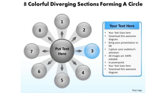 8 Colorful Diverging Sections Forming A Circle Circular Flow Process Chart PowerPoint Slides