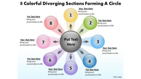 8 Colorful Diverging Sections Forming A Circle Circular Layout Network PowerPoint Slides