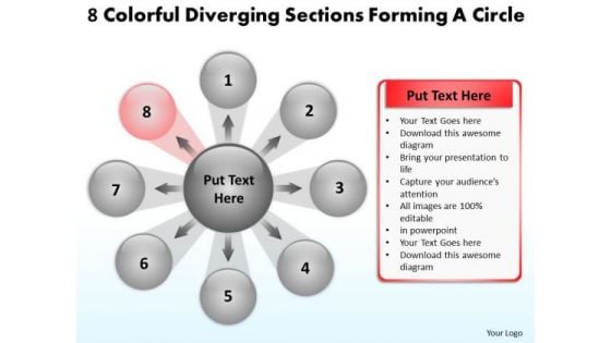 8 Colorful Diverging Sections Forming A Circle Cycle Flow Chart PowerPoint Slides