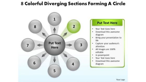 8 Colorful Diverging Sections Forming A Circle Cycle Flow Network PowerPoint Slides