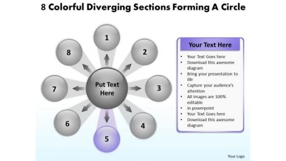 8 Colorful Diverging Sections Forming A Circle Cycle Process PowerPoint Slides