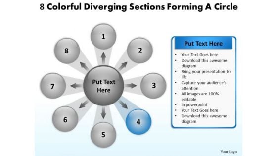 8 Colorful Diverging Sections Forming A Circle Gear Network PowerPoint Templates