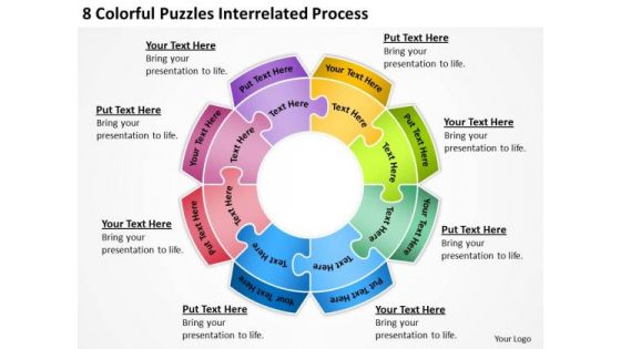 8 Colorful Puzzles Interrelated Process Detailed Business Plan PowerPoint Slides