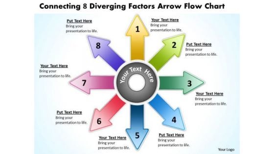 8 Diverging Factors Arrow Flow Chart Circular Process PowerPoint Slides