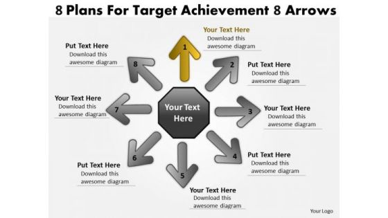 8 Plans For Target Achievement Arrows Circular Motion Process PowerPoint Slides