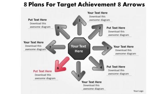 8 Plans For Target Achievement Arrows Cycle Spoke Chart PowerPoint Templates