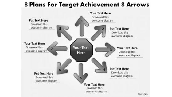 8 Plans For Target Achievement Arrows Venn Chart PowerPoint Slides