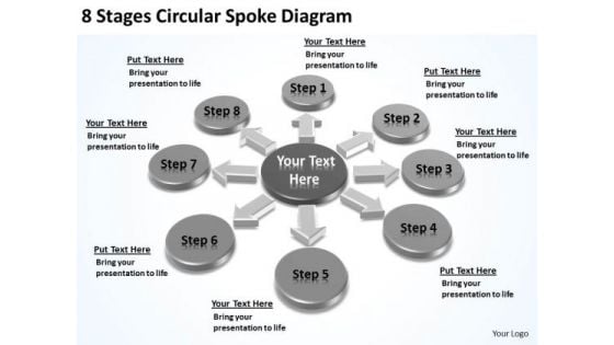 8 Stages Circular Spoke Diagram Elements Business Plan PowerPoint Templates