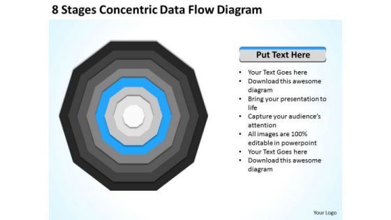 8 Stages Concentric Data Flow Diagram Ppt Business Plan Template PowerPoint Slides