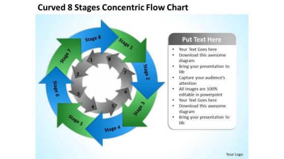 8 Stages Concentric Flow Chart Ppt Business Plan For Startup PowerPoint Templates