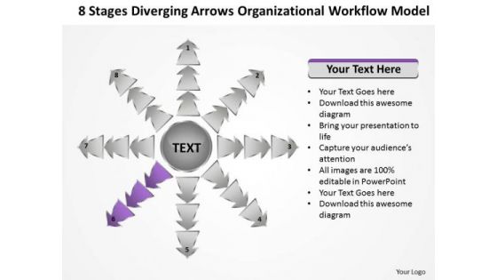 8 Stages Diverging Arrows Organizational Workflow Model Charts And PowerPoint Slide