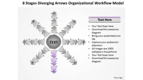 8 Stages Diverging Arrows Organizational Workflow Model Charts And PowerPoint Slides