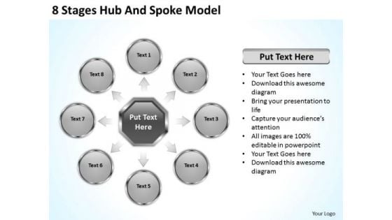 8 Stages Hub And Spoke Model Small Business Plan Template PowerPoint Templates