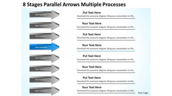 8 Stages Parallel Arrows Multiple Processes Business Plan Layout Template PowerPoint Slides