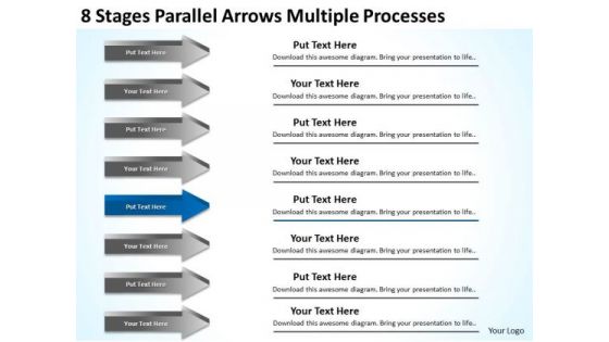 8 Stages Parallel Arrows Multiple Processes Business Plan Writer PowerPoint Slides