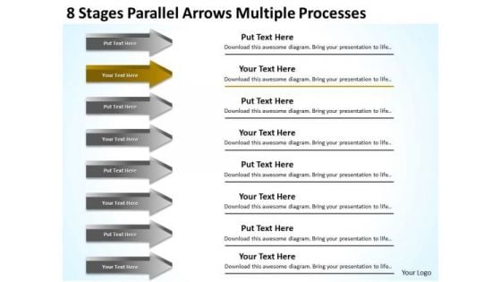 8 Stages Parallel Arrows Multiple Processes Business Proposals Examples PowerPoint Slides