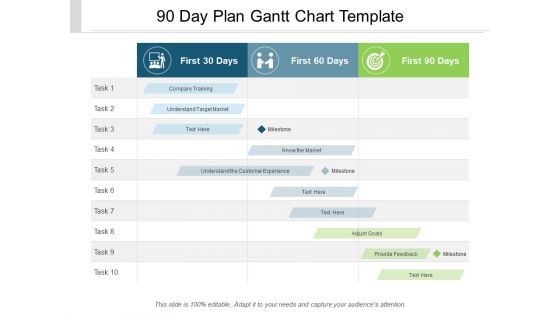 90 Day Plan Gantt Chart Template Ppt PowerPoint Presentation Outline Graphics