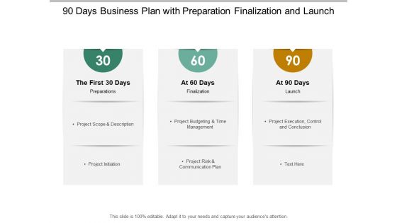 90 Days Business Plan With Preparation Finalization And Launch Ppt PowerPoint Presentation Professional Brochure
