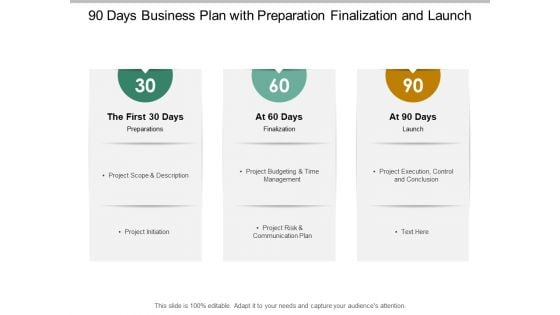 90 Days Business Plan With Preparation Finalization And Launch Ppt PowerPoint Presentation Professional Brochure