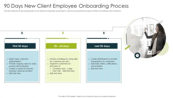 90 Days New Client Employee Onboarding Process Ppt Professional Graphics Pictures PDF