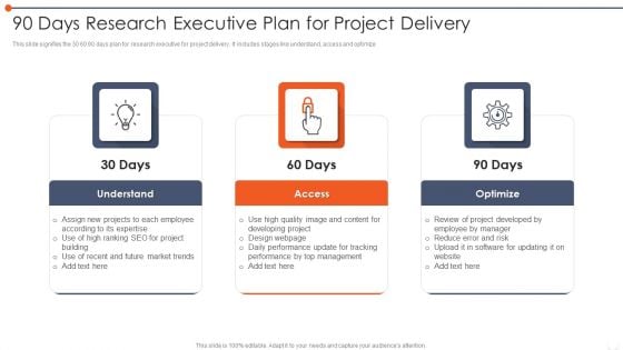 90 Days Research Executive Plan For Project Delivery Formats PDF