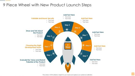 9 Piece Wheel With New Product Launch Steps Ppt Pictures Deck PDF