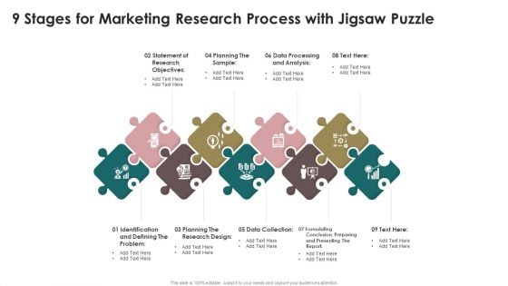 9 Stages For Marketing Research Process With Jigsaw Puzzle Formats PDF