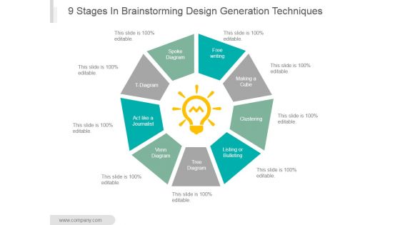 9 Stages In Brainstorming Design Generation Techniques Ppt PowerPoint Presentation Clipart