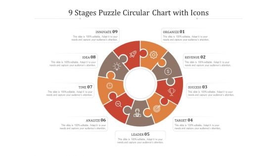 9 Stages Puzzle Circular Chart With Icons Ppt PowerPoint Presentation Model Slides PDF