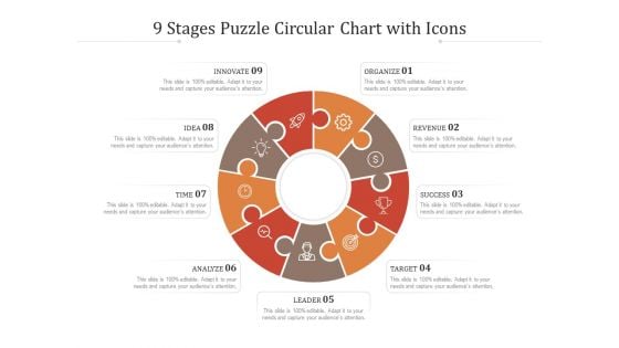 9 Stages Puzzle Circular Chart With Icons Ppt PowerPoint Presentation Model Slides PDF