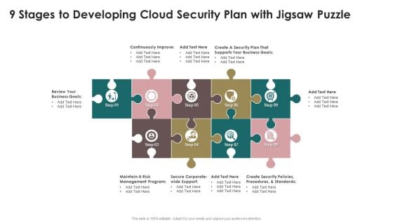 9 Stages To Developing Cloud Security Plan With Jigsaw Puzzle Microsoft PDF