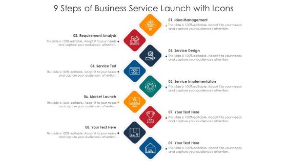 9 Steps Of Business Service Launch With Icons Ppt PowerPoint Presentation File Master Slide PDF