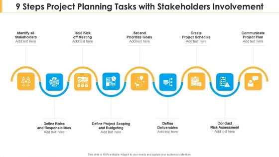 9 Steps Project Planning Tasks With Stakeholders Involvement Clipart PDF