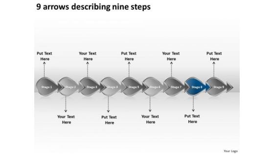 9 Arrows Describing Nine Steps Business Create Flowchart PowerPoint Slides