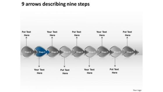 9 Arrows Describing Nine Steps Business Creating Flowchart PowerPoint Templates