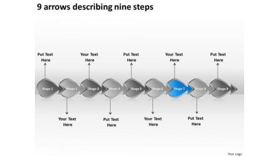 9 Arrows Describing Nine Steps Create Flowchart PowerPoint Slides