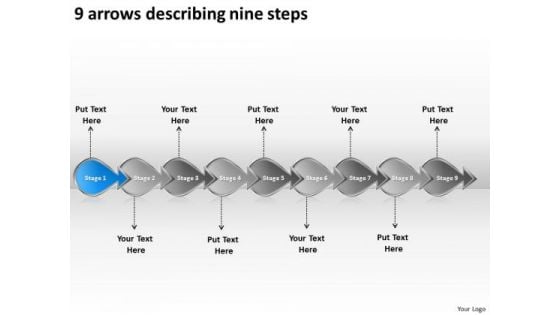 9 Arrows Describing Nine Steps Creating Flowchart PowerPoint Templates