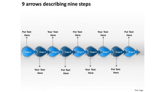 9 Arrows Describing Nine Steps Flow Charting PowerPoint Templates