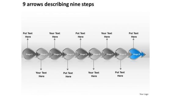 9 Arrows Describing Nine Steps Ppt Flow Chart Creator Online PowerPoint Templates