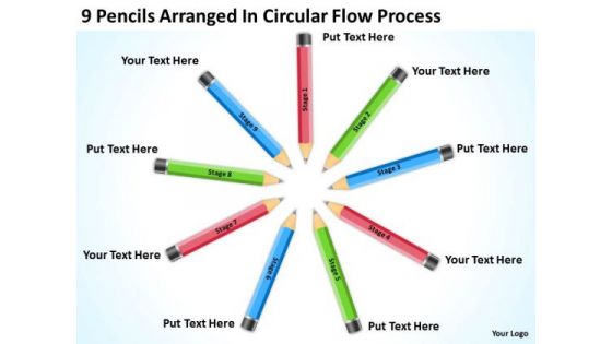 9 Pencils Arranged In Circular Flow Process Ppt Business Plan Templates PowerPoint