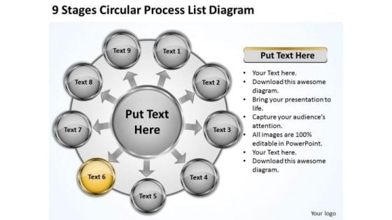 9 Stages Circular Process List Diagram Business Plans Examples Free PowerPoint Slides