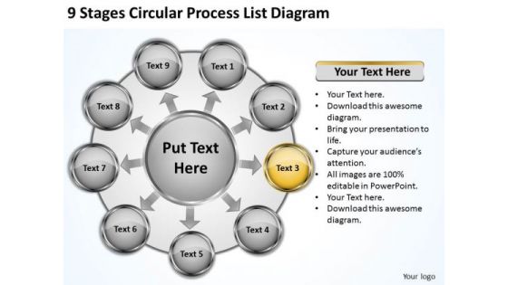 9 Stages Circular Process List Diagram Printable Business Plans PowerPoint Templates