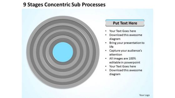 9 Stages Concentric Sub Processes Business Plan Generator PowerPoint Slides