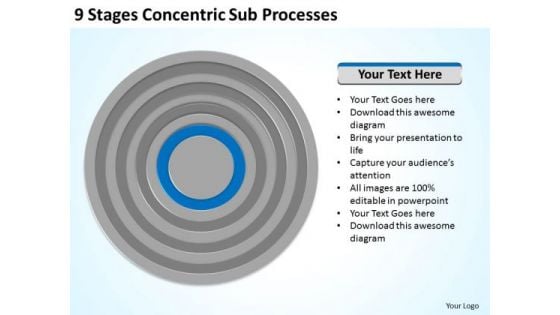 9 Stages Concentric Sub Processes Business Plan Outlines PowerPoint Templates