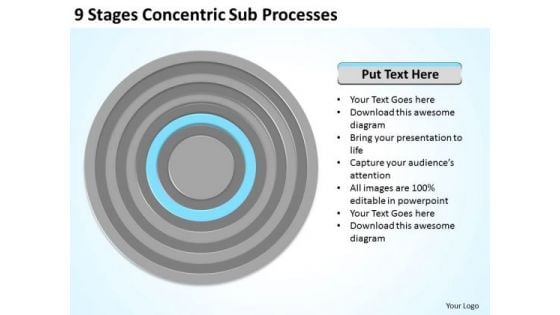 9 Stages Concentric Sub Processes Business Plan Structure PowerPoint Slides