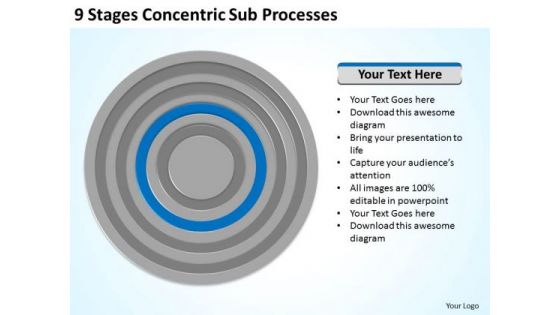 9 Stages Concentric Sub Processes Business Plans For PowerPoint Templates